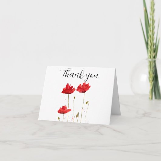 Poppies Red Floral Baby Shower Danke (Vorderseite)