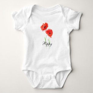 Poppies Red Floral Watercolor Poppy Baby Bodysuit Strampler