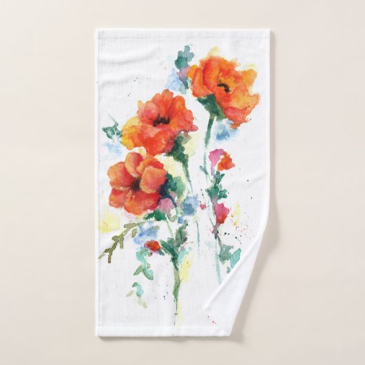 Poppies Rot Drei fröhliche Long Stemmed Watercolor Handtuch (Handtuch)