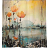 Poppies Rote Landschaft Duschvorhang (Vorderseite)
