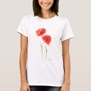 Poppies rustikales Mohnblütenmohn Aquarell T - Shi T-Shirt