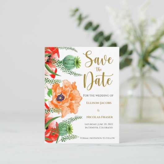 Poppies Save the Date (Stehend Vorderseite)