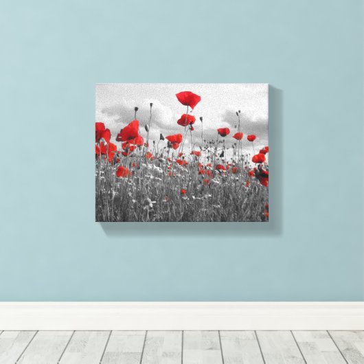 Poppies schwarz, weiß und rot leinwanddruck (Insitu (Holzboden))