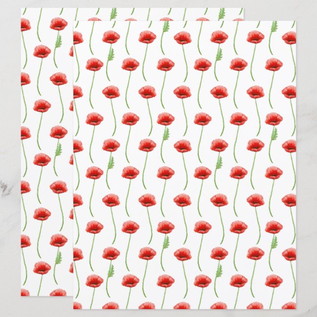 Poppies Scrapbook Paper (Vorne/Hinten)