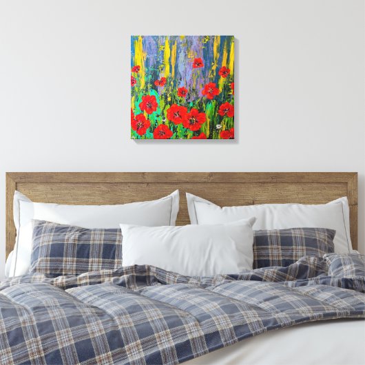 Poppies Stretched Canvas Print Leinwanddruck (Insitu (Schlafzimmer))