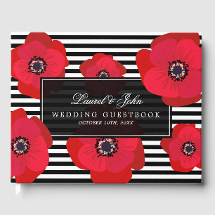 Poppies & Stripes - Schwarz & Rot Hochzeit Gästebuch