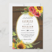 Poppies Sunflowers Rustic Elegant QR Code Wedding Einladung (Vorderseite)