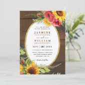 Poppies Sunflowers Rustic Elegant QR Code Wedding Einladung (Stehend Vorderseite)