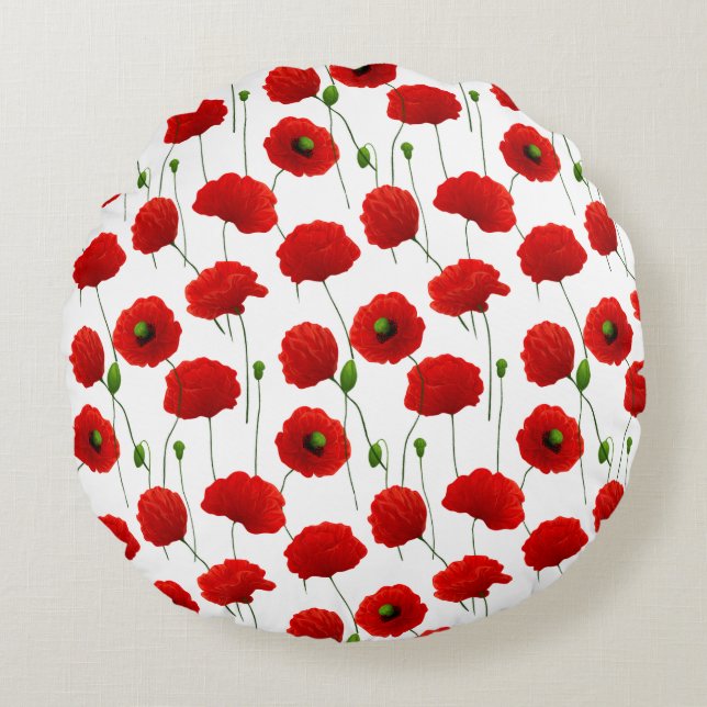 Poppies Throw Pillow Rundes Kissen (Vorderseite)