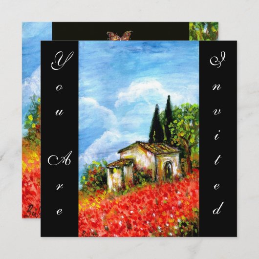 POPPIES TUSCANY LANDSCAPE Red Blume Fields Black Einladung (Vorne/Hinten)