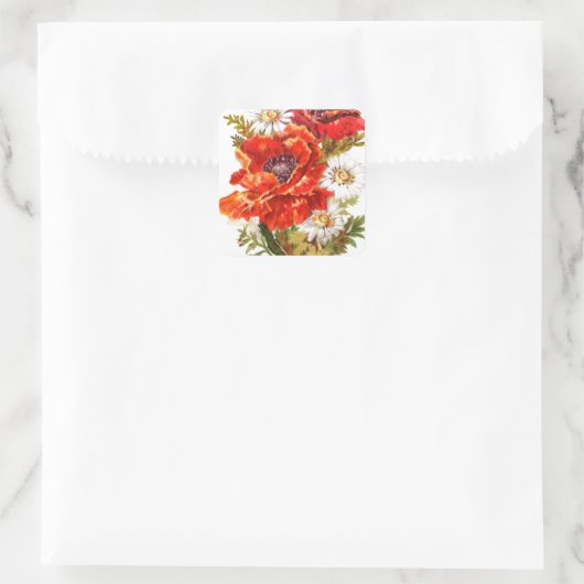 Poppies und Daisies Quadratischer Aufkleber (Tasche)