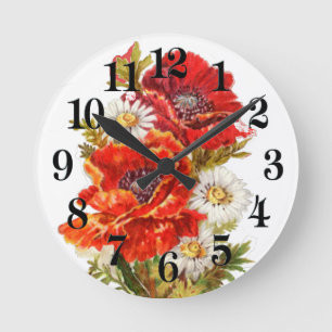 Poppies und Daisies Runde Wanduhr