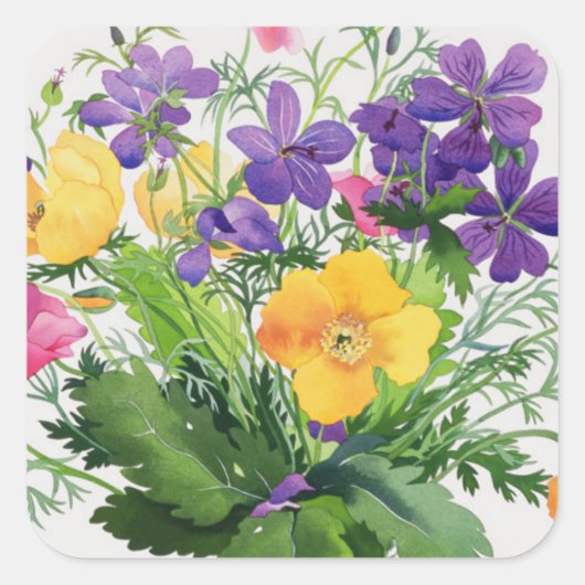 Poppies und Geranien Quadratischer Aufkleber (Vorderseite)