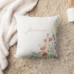 Poppies und Wildblumen Lavendelname Kissen
