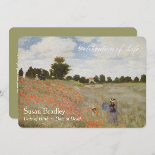 Poppies von Monet Celebration of Life Invitation Einladung (Vorne/Hinten)