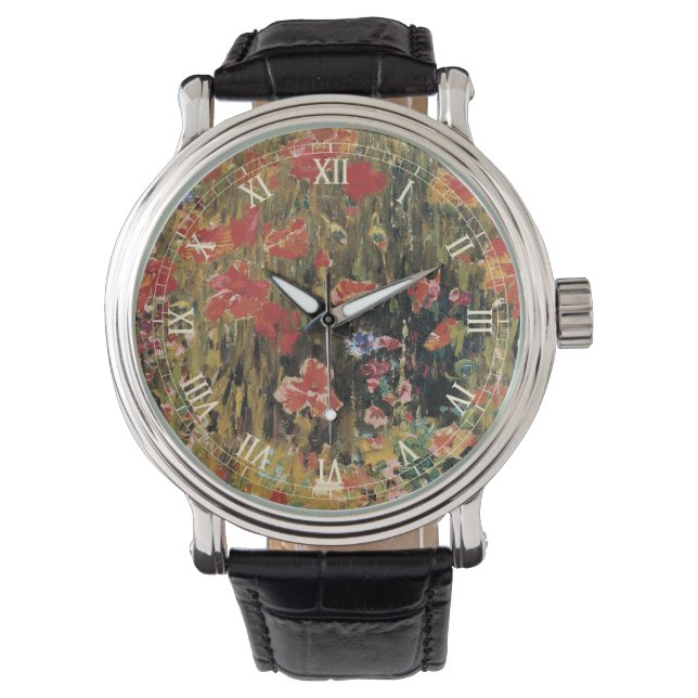 Poppies von Robert Vonnoh, Vintager Impressionismu Armbanduhr (Vorderseite)