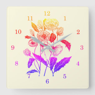 Poppies Wall Clock - Colorful - Painting Quadratische Wanduhr