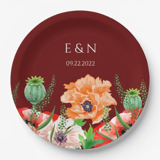 Poppies Watercolor Blume Paper Teller (Vorderseite)