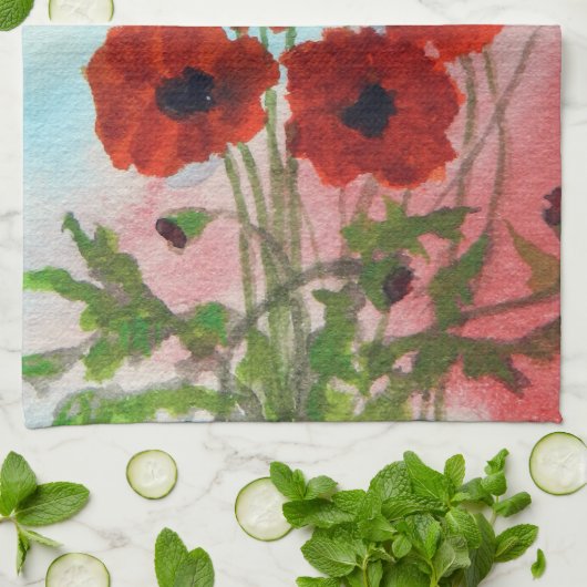 Poppies Watercolor Geschirrtuch (Gefaltet)