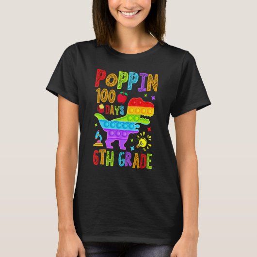 Poppin 100 Days 6th Grade Primary School Dino Kid T-Shirt (Vorderseite)