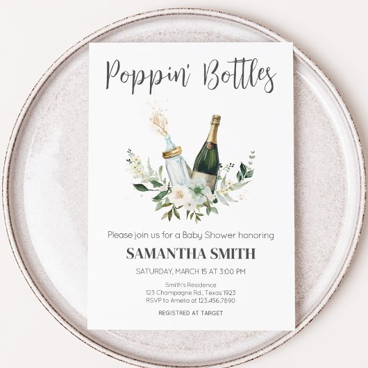 Poppin' Babyflaschen Babydusche Einladung
