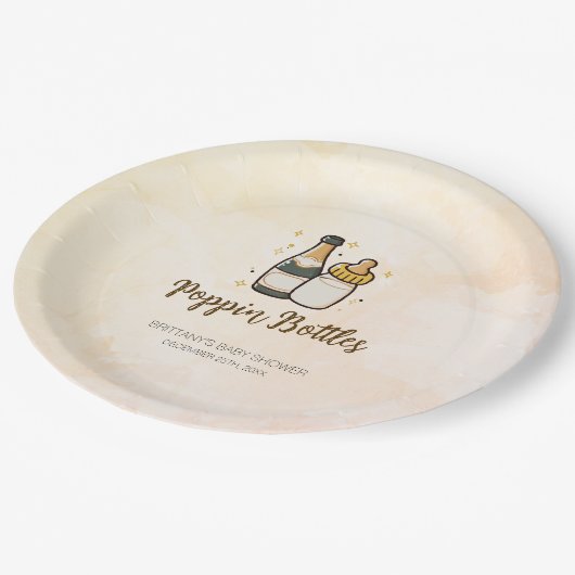 Poppin Flaschen Babydusche Coed Pappteller (Schrägansicht)