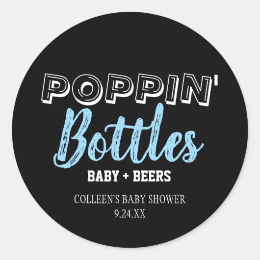 Poppin Flaschen Boy Baby Shower Stickers (Vorderseite)