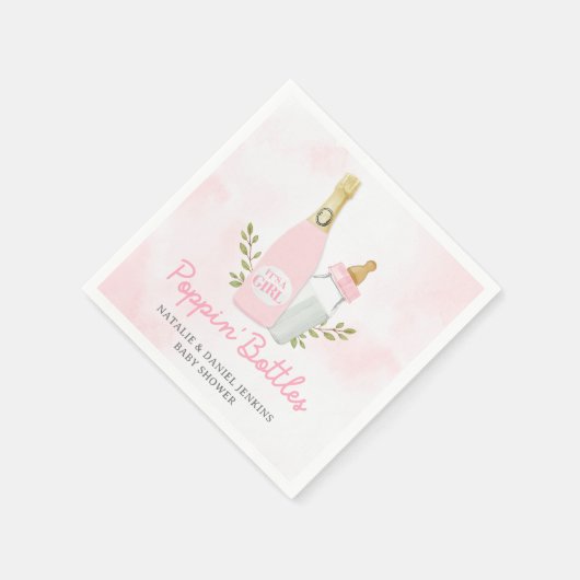 Poppin Flaschen Girl Baby Dusche Pink Papier Serviette (Ecke)