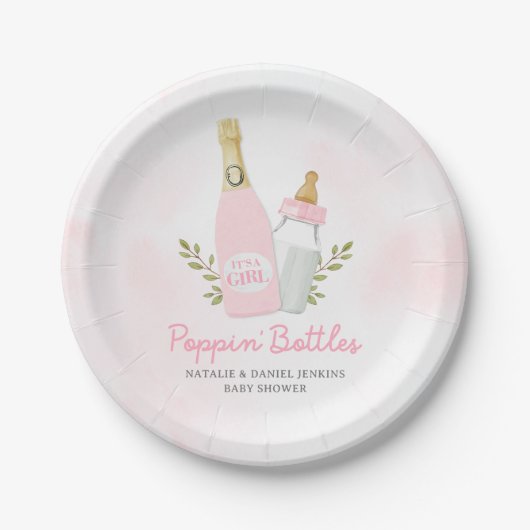 Poppin Flaschen Girl Baby Dusche Pink Pappteller (Vorderseite)