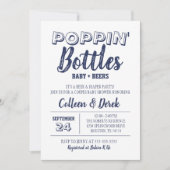 Poppin Flaschen Navy Blue Baby Dusche Einladung (Vorderseite)