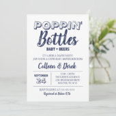 Poppin Flaschen Navy Blue Baby Dusche Einladung (Stehend Vorderseite)