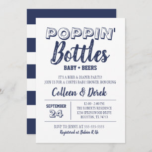 Poppin Flaschen Navy Blue Baby Dusche Einladung