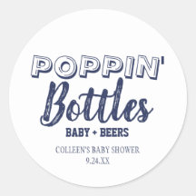 Poppin Flaschen Navy Blue Baby Shower Stickers