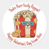 Poppin' Funny Cat Popcorn Valentine Runder Aufkleber (Vorderseite)