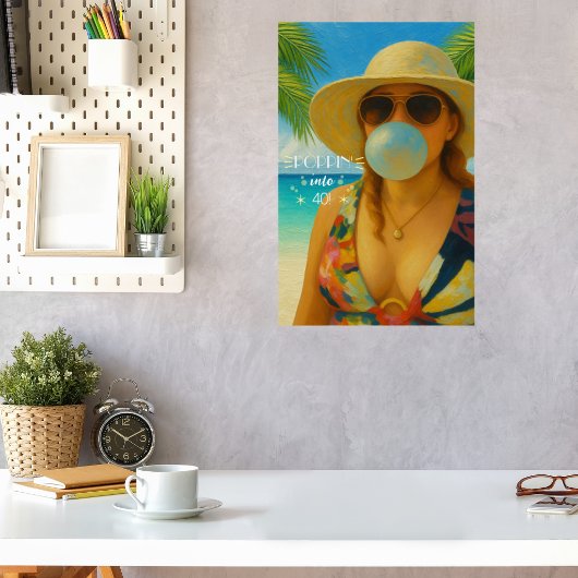 Poppin 'Into 40 Tropical Beach Babe Geburtstag Poster