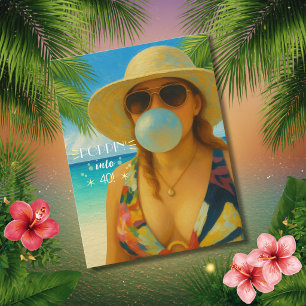 Poppin 'Into 40 Tropical Beach Babe Geburtstag Postkarte