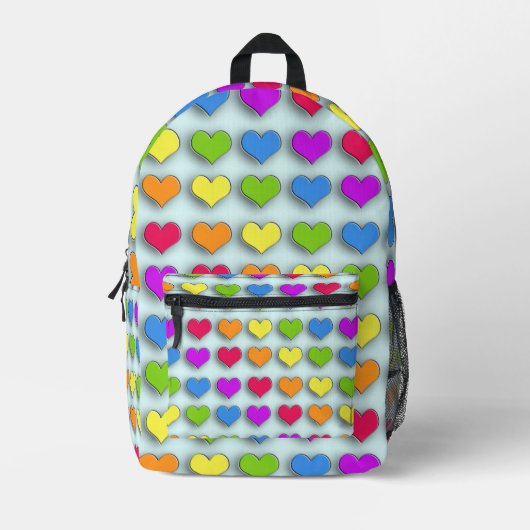 Poppin Retro Herz Fun Regenbogen Muster Bedruckter Rucksack (Vorderseite)