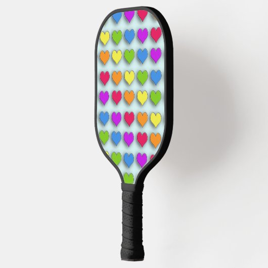 Poppin Retro Herz Fun Regenbogen Muster Pickleball Schläger (Links)