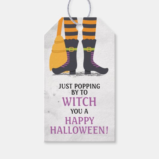 Popping By to Hexe dir einen glücklichen Halloween Geschenkanhänger (Vorderseite)