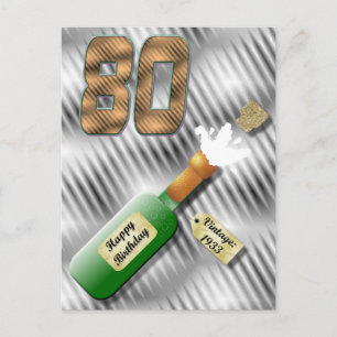 Popping Champagne Flasche 80. Geburtstag Postkarte