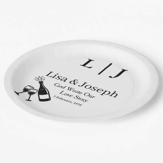 Popping Champagne &Toasting Glasses Party Wedding Pappteller (Schrägansicht)