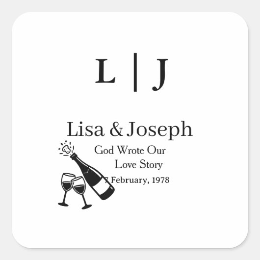 Popping Champagne &Toasting Glasses Wedding Party Quadratischer Aufkleber (Vorderseite)