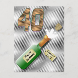 Popping Champagner Flasche 40. Geburtstag Postkart Postkarte