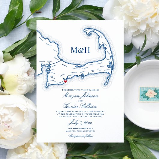 Popponesset Inn Cape Cod Map Elegante Hochzeit Einladung