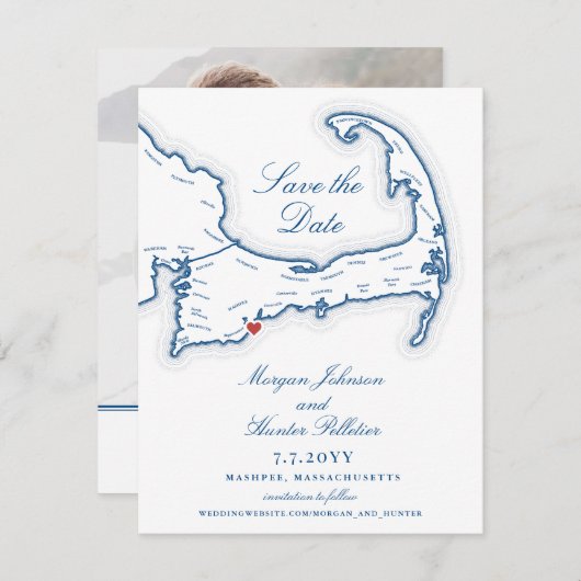 Popponesset Inn New Seabury Cape Cod Map Elegante Save The Date (Vorne/Hinten)