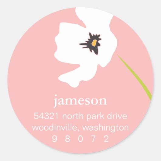 Poppy Blossom Round-Address-Label Runder Aufkleber (Vorderseite)