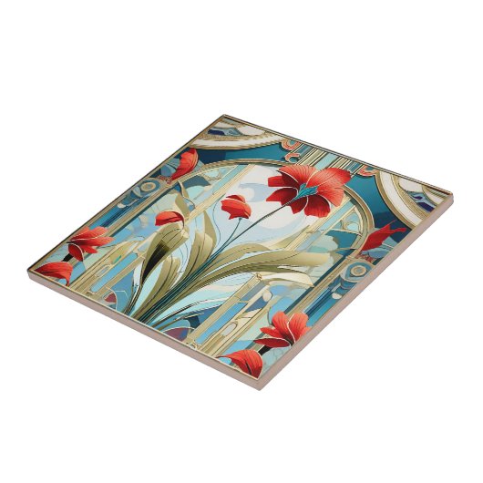 Poppy Blume Art Deco Design Keramik Tile Fliese (Seite)