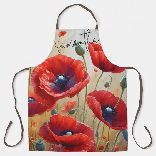 Poppy Blume Blossom Personalisierter Name Küche Schürze (Vorderseite)