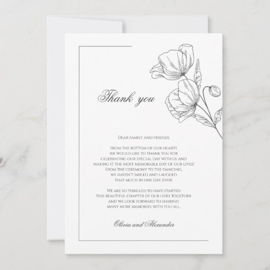 Poppy Blume elegante Hochzeit danke Karte (Vorderseite)