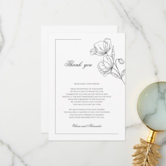 Poppy Blume elegante Hochzeit danke Karte (Vorderseite/Rückseite Beispiel)